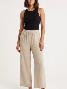 Eileen Fisher Crepe Pants. Elastic Waist. Drapy Comfy Flowy Elevated Beige Small